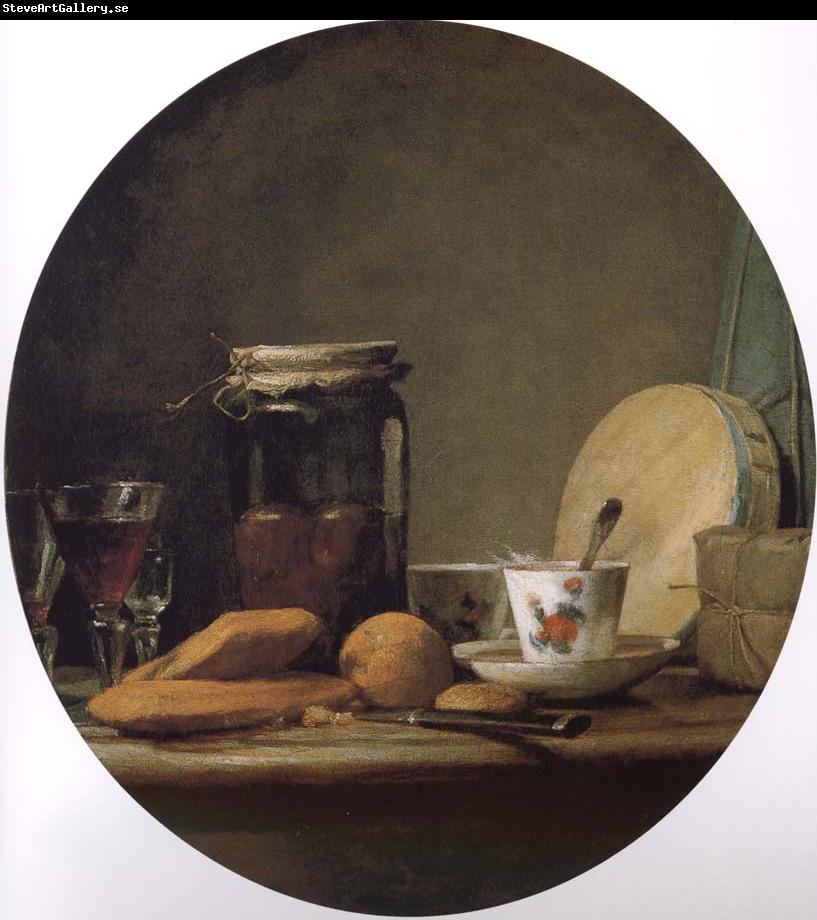 Jean Baptiste Simeon Chardin Equipped with a jar of apricot glass knife still life, etc.